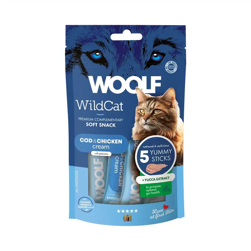 Efterfrågad - WOOLF Wildcat Cream Cod & Chicken – 5×14 g