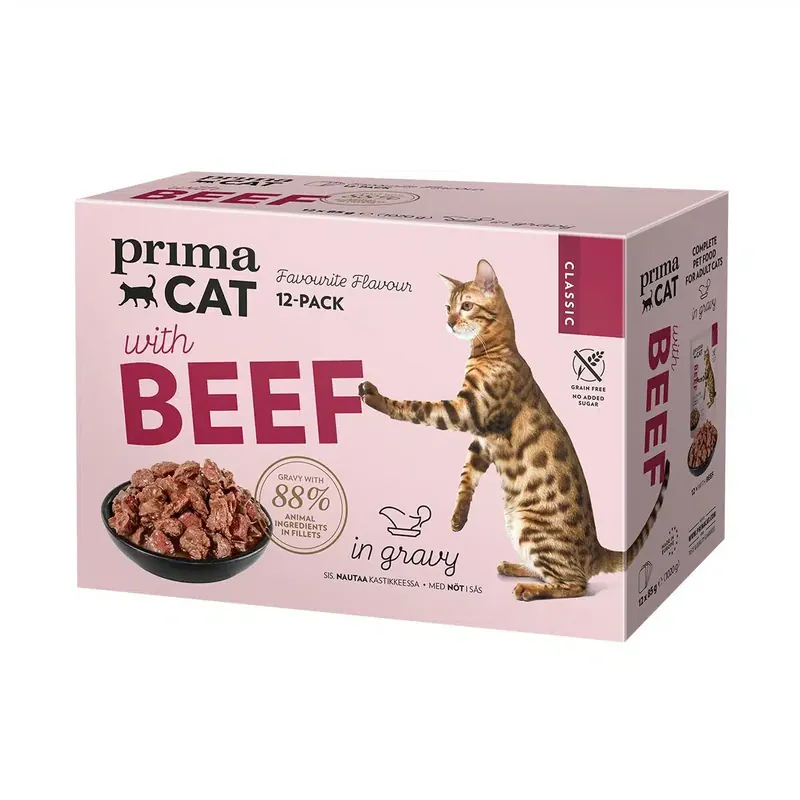 PrimaCat Beef in Gravy 12×85 g - Extra bra pris