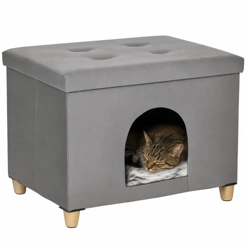 PawHut Katthus och Sittpuff 2-i-1 - Missa inte