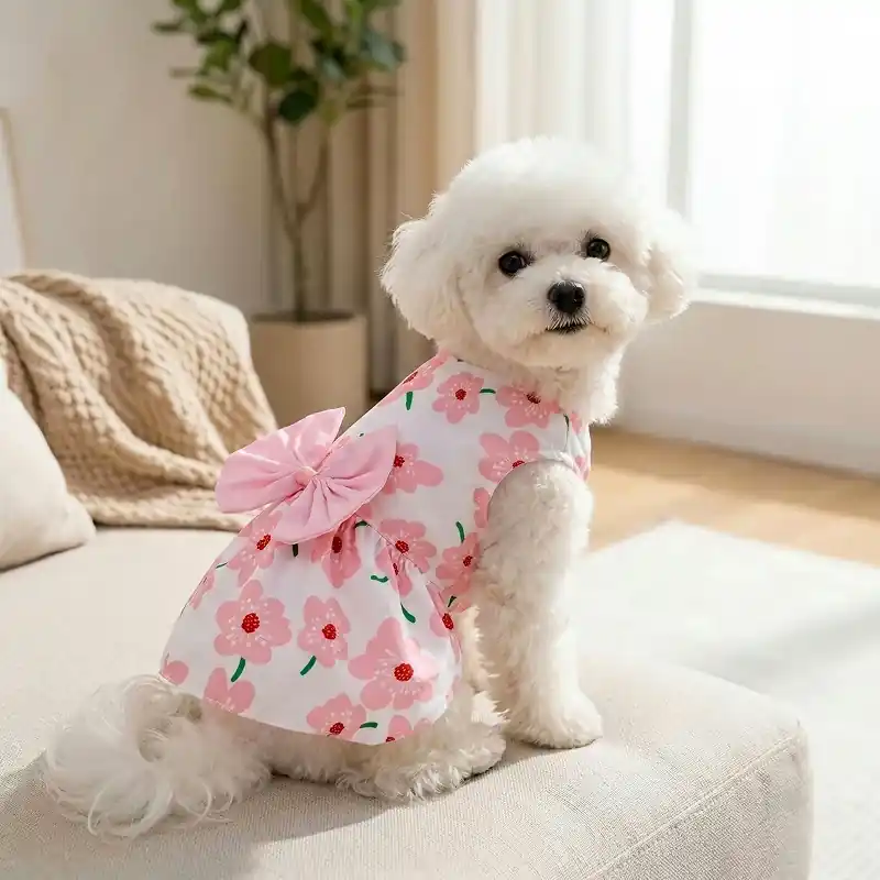 Nedsatt pris | Somrig blommig hundklänning med rosett