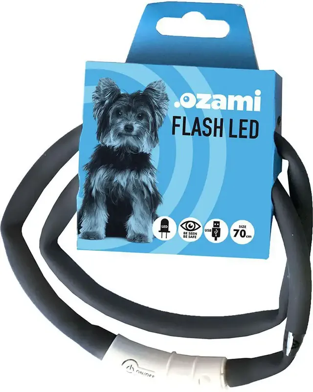 Nästan slut - Halsband flash led svart 70cm