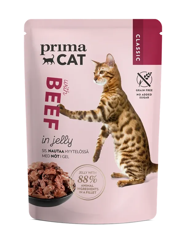 PrimaCat Classic Våtfoder med nötkött i gelé för katter 85 g - Köp direkt